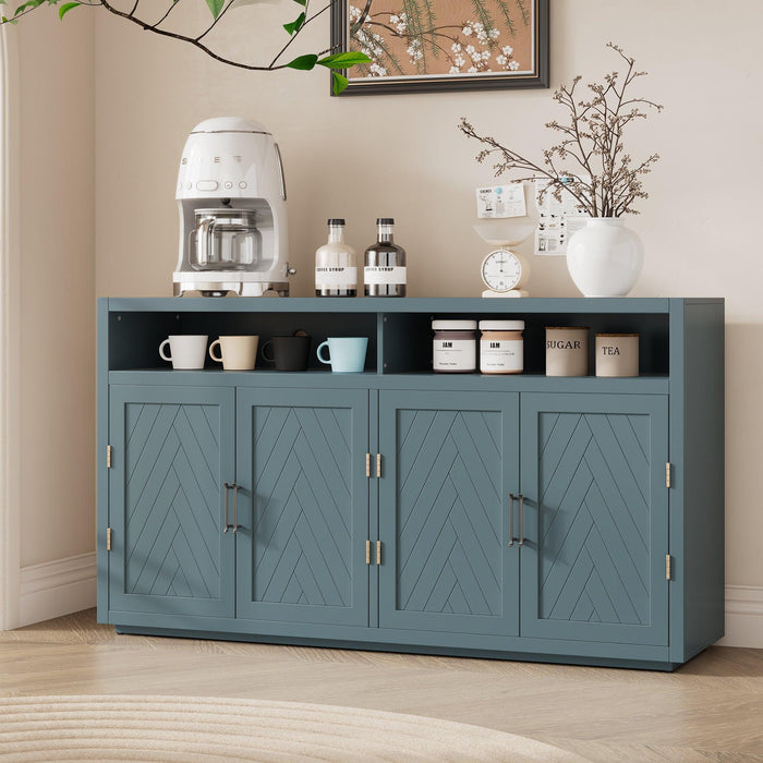 4-door Classic Sideboard with Open Storage and Adjustable Shelves for Kitchens, Living Rooms