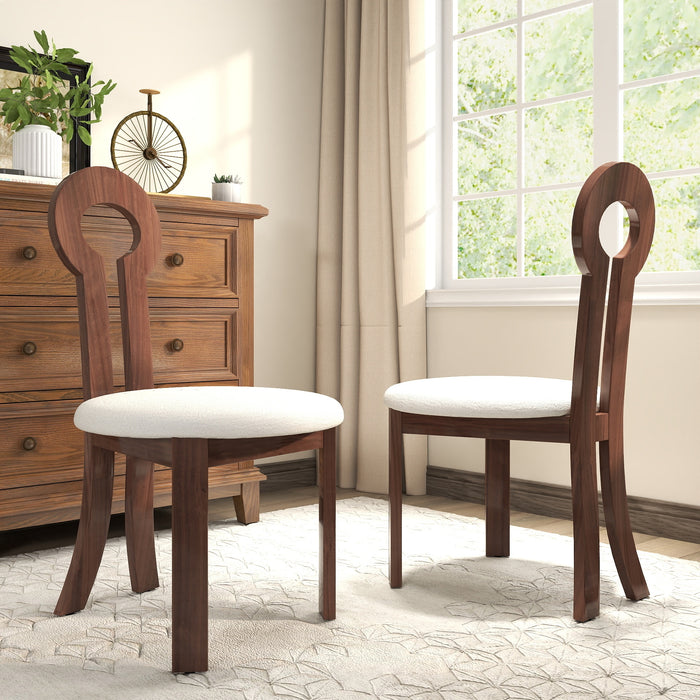 Vintage Rubber Solid Wood Dining Chair, Sheep Plush Dining Chair, Armless Dining Chair, Suitable For Small Home Dressing Room Model Room, Natural(Set Of 2) - DTYStore