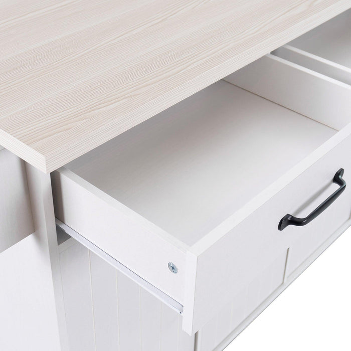 Kitchen Island with Trash Can Storage Cabinet, Kitchen Cart with Drop Leaf, Spice Rack, Towel Rack and Drawer, Rolling Kitchen Island on Wheels with Adjustable Shelf, White - DTYStore