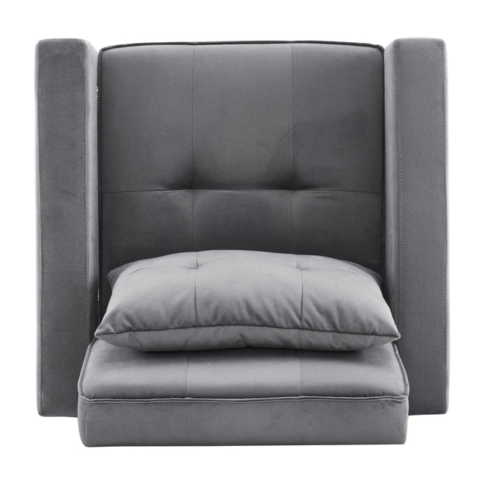 Convertible Sleeper Sofa Chair Bed with Pillow & Pocket, 3-in-1 Sofa Bed Sleeper Chair in Modern Velvet Fabric for Living Room, Bedroom, Study, Apartment, Gray - DTYStore