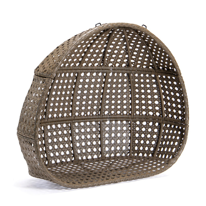 Brown Wicker Hanging Double-Seat Swing Chair with Stand w/Beige Cushion - DTYStore