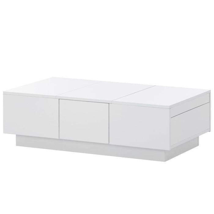 ON-TREND Coffee Table with 2 large Hidden Storage Compartment, Extendable Cocktail Table with 2 Drawers, High-gloss Center Table with Sliding Top for Living Room, 39.3"x21.6", White