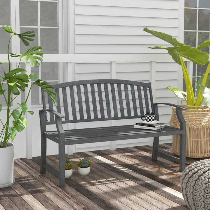 Outsunny 46' Outdoor Garden Bench, Metal Bench, Wood Look Slatted Frame Furniture for Patio, Park, Porch, Lawn, Yard, Deck, Gray - DTYStore