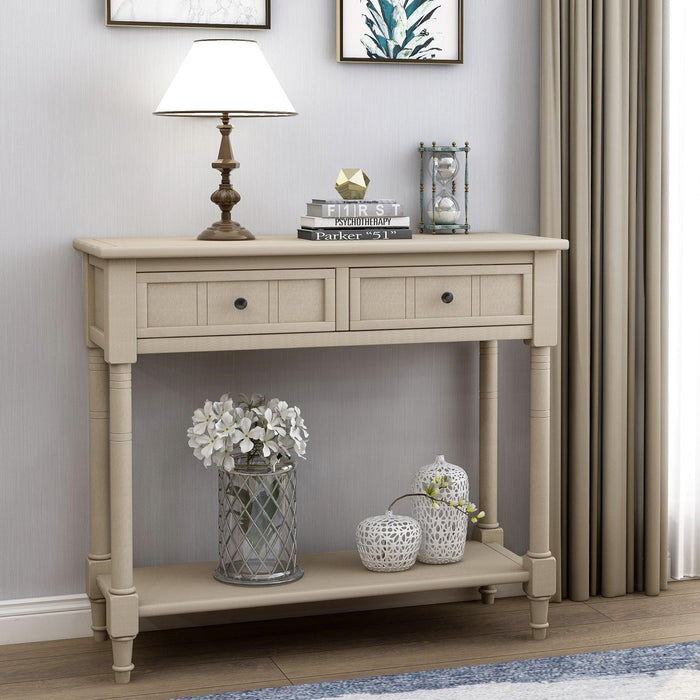 TREXM Daisy Series Console Table Traditional Design with Two Drawers and Bottom Shelf (Retro Grey)