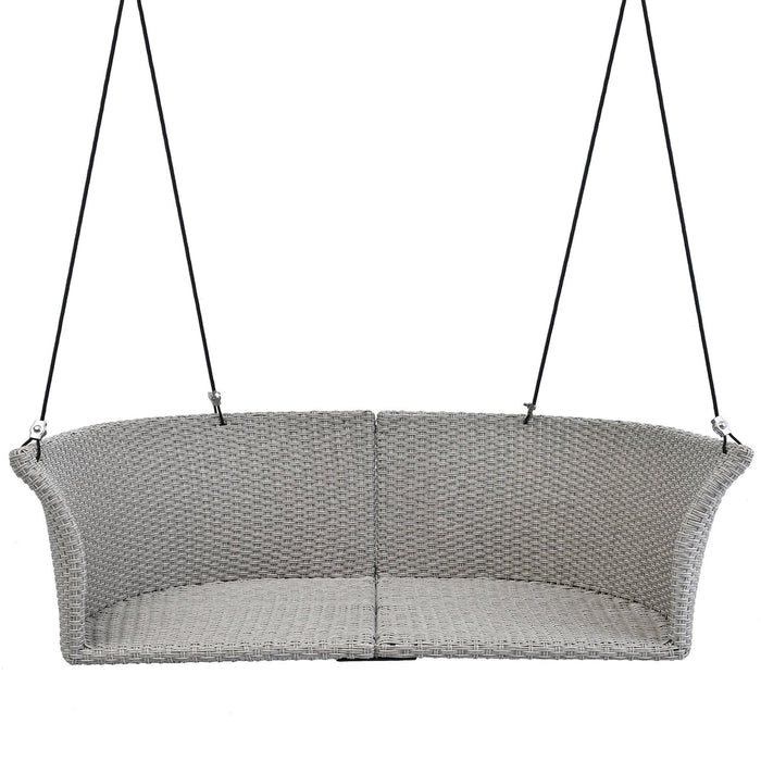 51.9" 2-Person Hanging Seat, Rattan Woven Swing Chair, Porch Swing With Ropes, Gray Wicker And Cushion