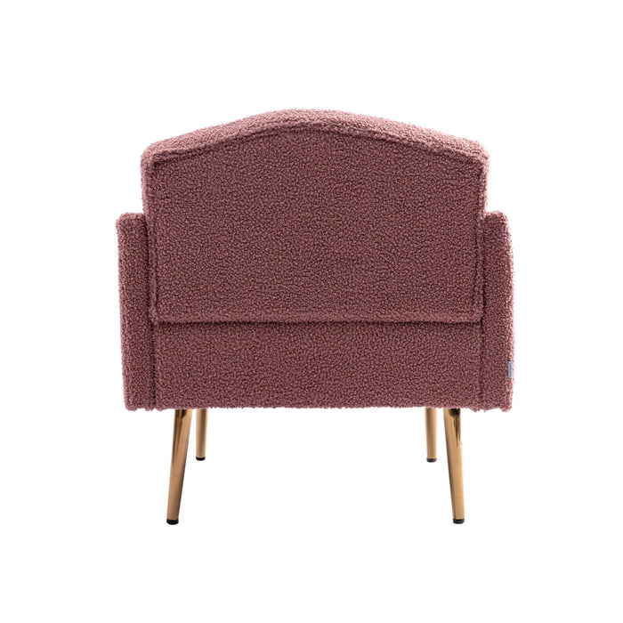 COOLMORE Modern Accent Chair with Arms, Tufted Decorative Fabric Armchair with Gold Metal Legs, Upholstered Reading Chair for Living Room Bedroom Office (Brush Pink Teddy)