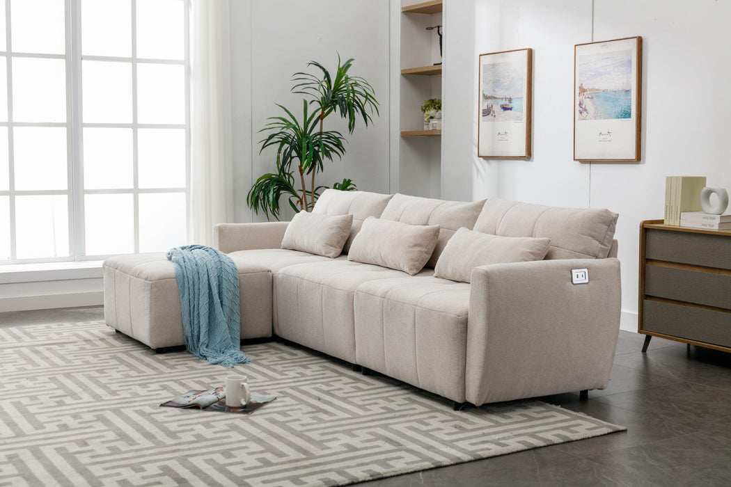 113.3" Convertible Sectional Sofa Couch 3-Seat L-Shaped with Movable Ottoman and USB