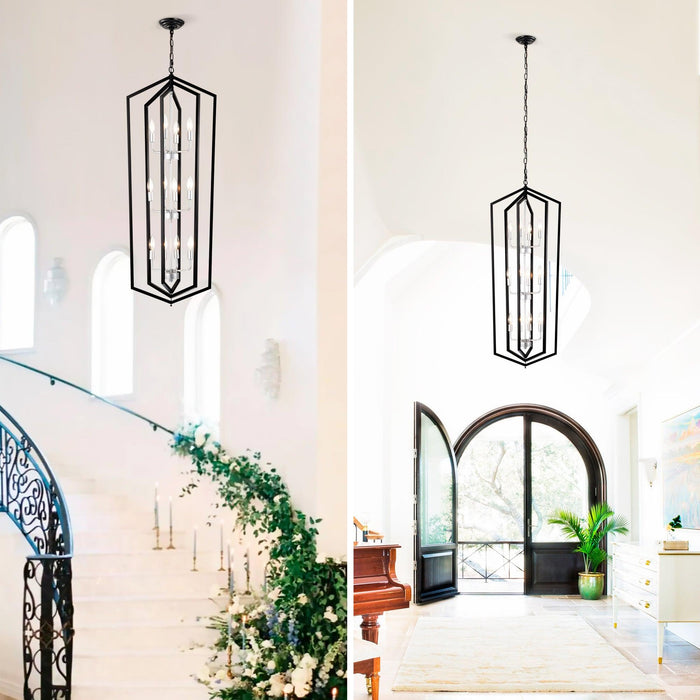 12-Light Farmhouse Kitchen Chandeliers, Matte Black and Sliver Vintage Rustic Cage Light Fixture Adjustable Height Chandeliers for Dining Room Hallway Foyer Entryway(E12 Bulbs Not Included) - DTYStore