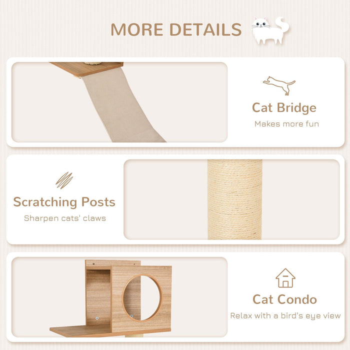 Wall-Mounted Multi-Level Cat Tree Activity Tower with Sisal-Covered Scratching Posts & an Interior Condo Area