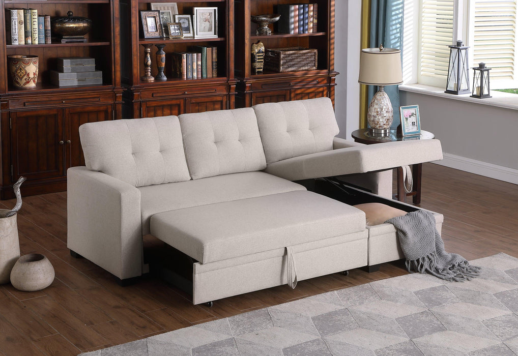 Upholstered Pull Out Sectional Sofa with Chaise for Comfortable Living Spaces Beige