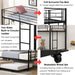 Over Twin Bunk Bed Frame with Trundle,Metal Bunkbed with Sturdy Guard Rail and 2 sideLadders for Kids/Adults,Can be Divided Into Two Beds, No Box Spring Needed, Noise Free for Dorm,Black