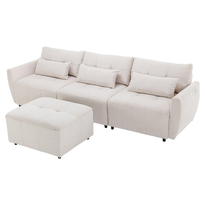 113.3" Convertible Sectional Sofa Couch 3-Seat L-Shaped with Movable Ottoman and USB