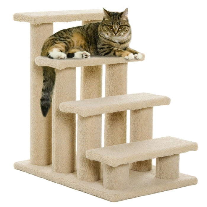 25" 4-Step Multi-Level Carpeted Cat Scratching Post Pet Stairs, Beige