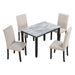 TREXM Faux Marble 5-Piece Dining Set Table with 4 Thicken Cushion Dining Chairs Home Furniture, White/Beige+Black