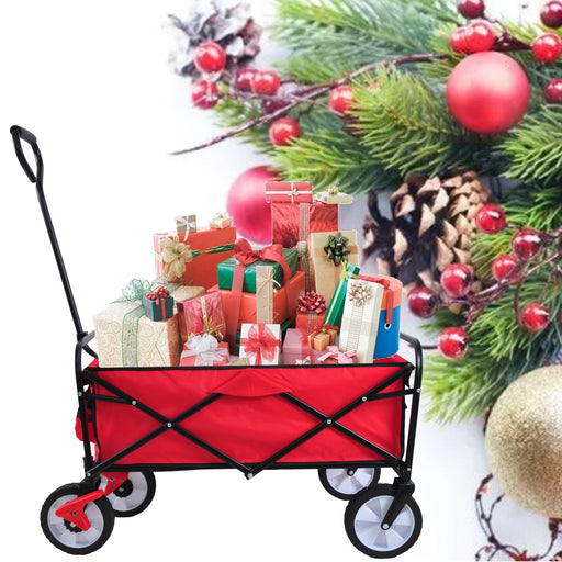 Folding Wagon Garden Shopping Beach Cart (Red) - DTYStore
