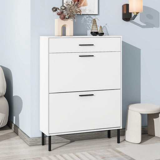 Shoe Cabinet, Freestanding Shoe Rack Storage Organizer with Drawers & Metal Legs, Modern Shoe Storage Cabinet with 2 Flip Drawers for Entryway - DTYStore