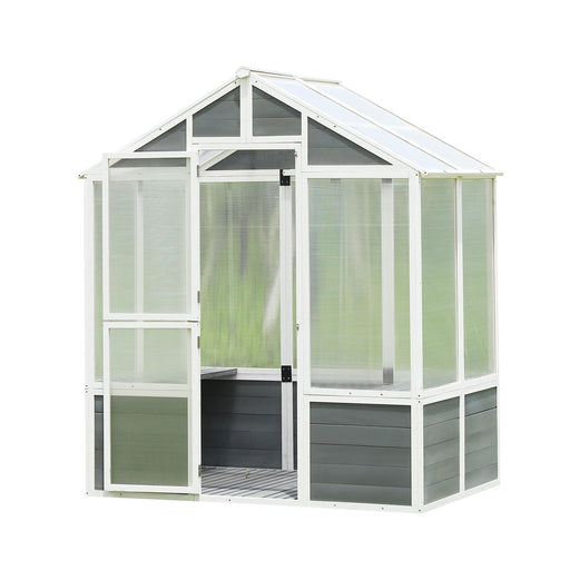 Greenhouse, Wooden Greenhouse Polycarbonate Garden Shed for Plants, 76''x48''x86'' Walk-in Outdoor Plant Gardening Greenhouse for Patio Backyard Lawn, Grow House with Front Entry Door - DTYStore