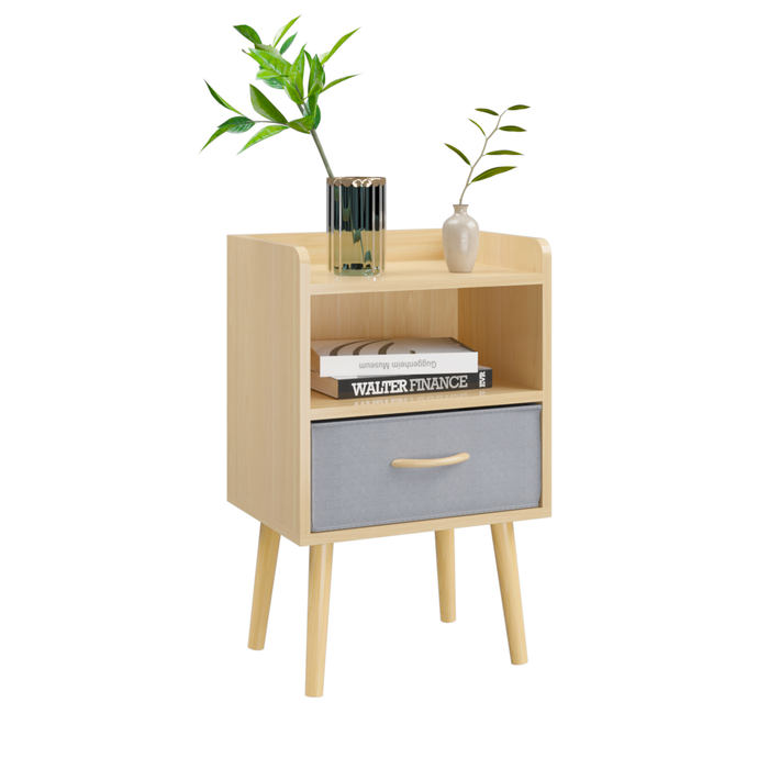2PC Nightstand With Collapsible Fabric Drawer, 2-Tier Storage End Table, Wood Side Table with Storage Cabinet for Bedroom, Living Room - Oak - DTYStore