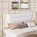 3-Pieces Bedroom Sets Queen Size Upholstered Bed with LED Lights, Nightstands and Dresser with Metal Handles and Sparkling Shiny Decoration, White