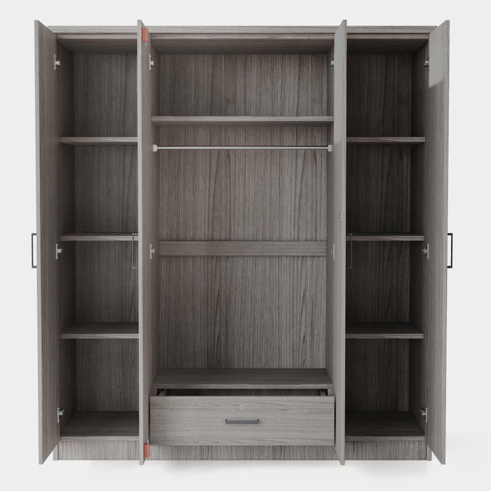 4-Door Mirror Wardrobe with Shelves