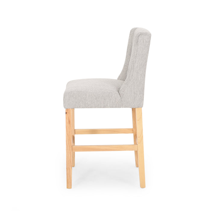 Vienna Contemporary Fabric Tufted Wingback 27 Inch Counter Stools, Set of 2, Light Gray, Natural - DTYStore