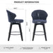008-Wing Back Swivel Bar Stools Set of 2 - 25' Counter Height Adjustable Stools with Solid Wood Legs & Chenille Upholstery, Leveling Feet for Kitchen Island, Home Pub or Dining Room, Blue - DTYStore