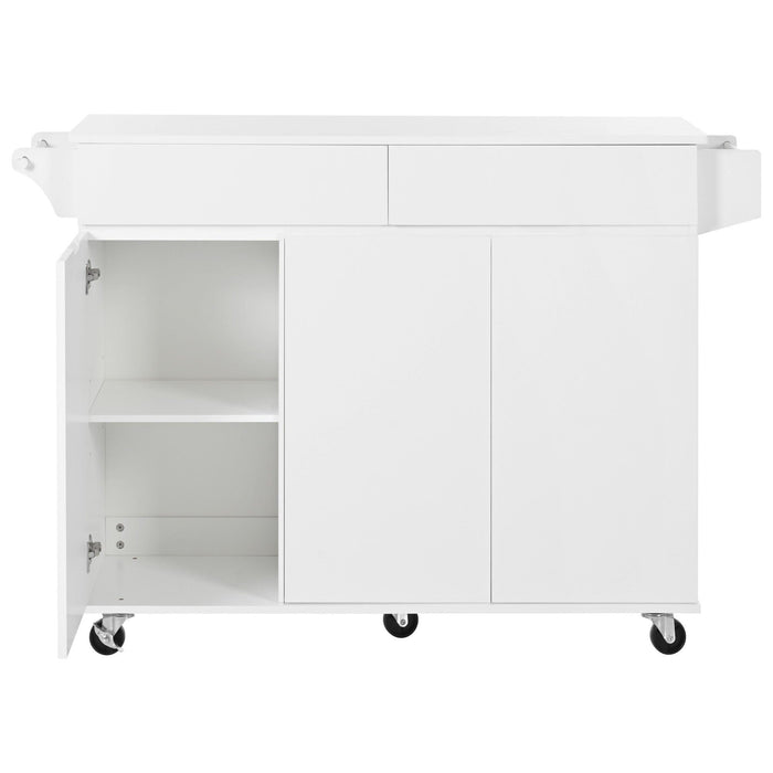 K&K 53.2'' Kitchen Island with Drop Leaf, Kitchen Storage Cart with Spice Rack, Towel Rack and 2 Drawers, Rolling Kitchen Island on Wheels with Adjustable Shelves for Kitchen, Dining Room, White