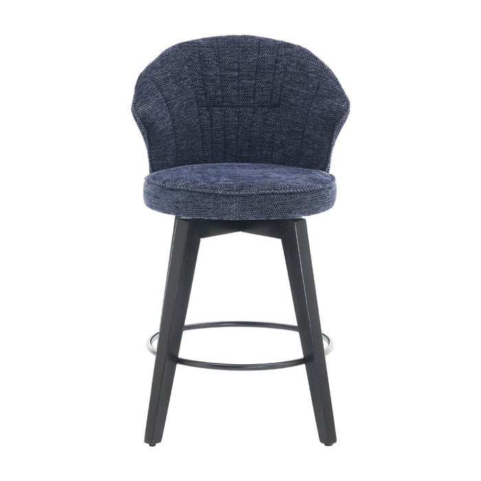 008-Wing Back Swivel Bar Stools Set of 2 - 25' Counter Height Adjustable Stools with Solid Wood Legs & Chenille Upholstery, Leveling Feet for Kitchen Island, Home Pub or Dining Room, Blue - DTYStore