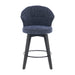 008-Wing Back Swivel Bar Stools Set of 2 - 25' Counter Height Adjustable Stools with Solid Wood Legs & Chenille Upholstery, Leveling Feet for Kitchen Island, Home Pub or Dining Room, Blue - DTYStore