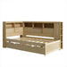 Twin Size Wood Daybed with Storage Shelves, USB and Trundle, Natural - DTYStore