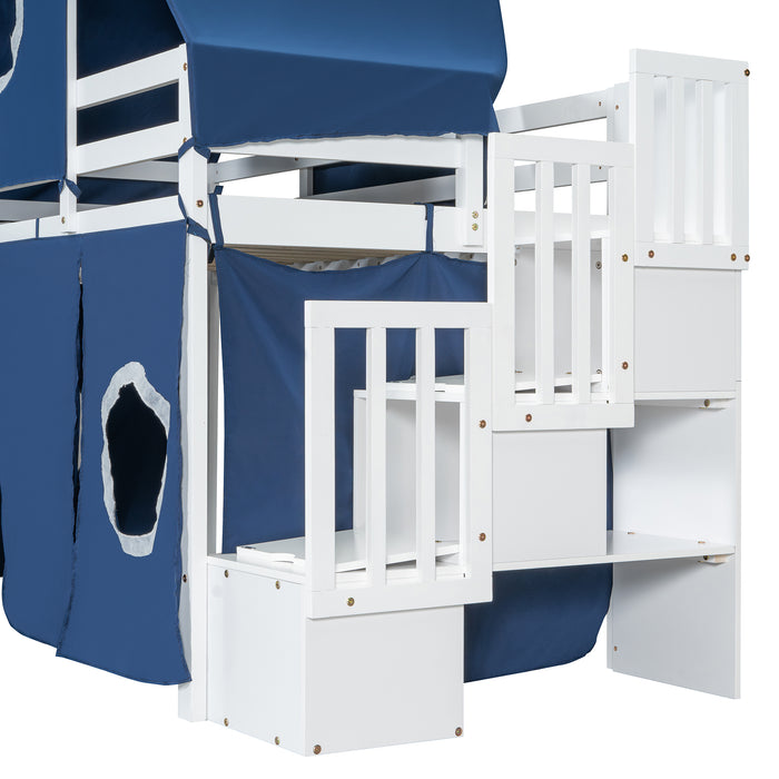 Twin Size Loft Bed with Tent and Tower - Blue - DTYStore