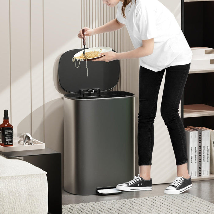 13 Gallon 50L Kitchen Foot Pedal Operated Soft Close Trash Can - Stainless Steel Ellipse Bin