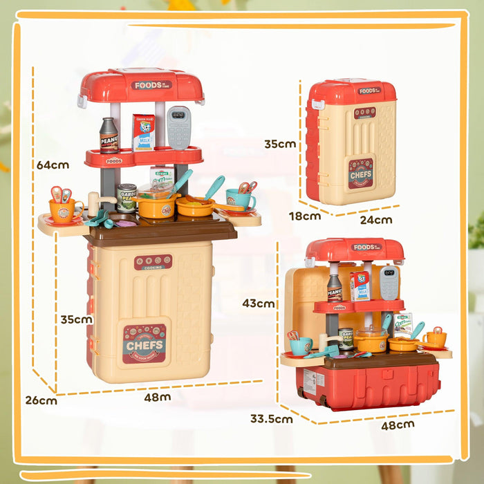 3 in 1 Kids Kitchen Playset, Foldable Play Kitchen Set Converted into Travel Luggage, 36Pcs Play Kitchen Accessories, Pretend Play Toys for Toddlers 3-6 Years Old, Multicolor