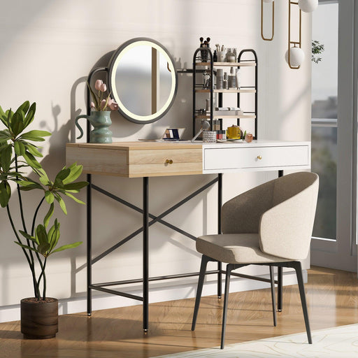 GO 40" Makeup Vanity Desk with 3-Mode Lighted Mirror & Wireless Charging Station , Vanity Table with Drawer & 3 Open Shelves for Ample Storage Space, Dressing Table for Bedroom, White - DTYStore