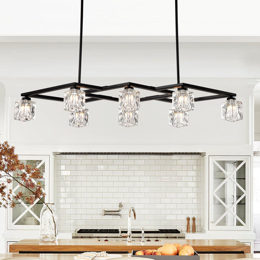 Matte Black Crystal Chandelier for Dining Room, 8-Light Kitchen Chandelier Light Fixture Modern Metal Industrial Chandeliers for Farmhouse Entryway Living Room (8*G9 Bulbs Included) - DTYStore