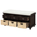 Rustic Storage Bench with 3 Drawers and 3 Rattan Baskets, Shoe Bench for Living Room, Entryway