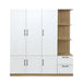 3 Door Wooden Storage Wardrobe for Dedroom with Shelves and 2 Drawers, Side Storage Shelves,White - DTYStore