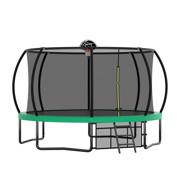 14FT Trampoline with Enclosure - Recreational Trampolines with Ladder and AntiRust Coating, ASTM Approval Outdoor Trampoline for Kids - DTYStore