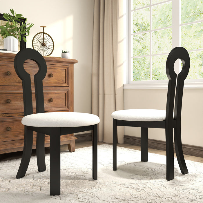 Vintage Rubber Solid Wood Dining Chair, Sheep Plush Dining Chair, Armless Dining Chair, Suitable For Small Home Dressing Room Model Room, Black(Set Of 2) - DTYStore