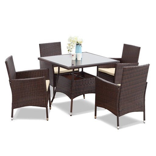 5-Pieces PE Rattan Wicker and Metal Patio Dining Set with Beige Cushions - DTYStore
