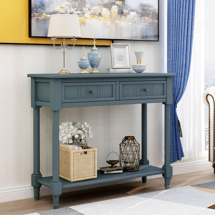 TREXM Daisy Series Console Table Traditional Design with Two Drawers and Bottom Shelf (Navy)