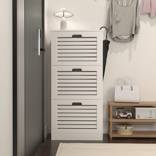 Wooden Shoe Cabinet for Entryway, White Shoe Storage Cabinet with 3 Flip Doors 20.94x9.45x43.11 inch - DTYStore
