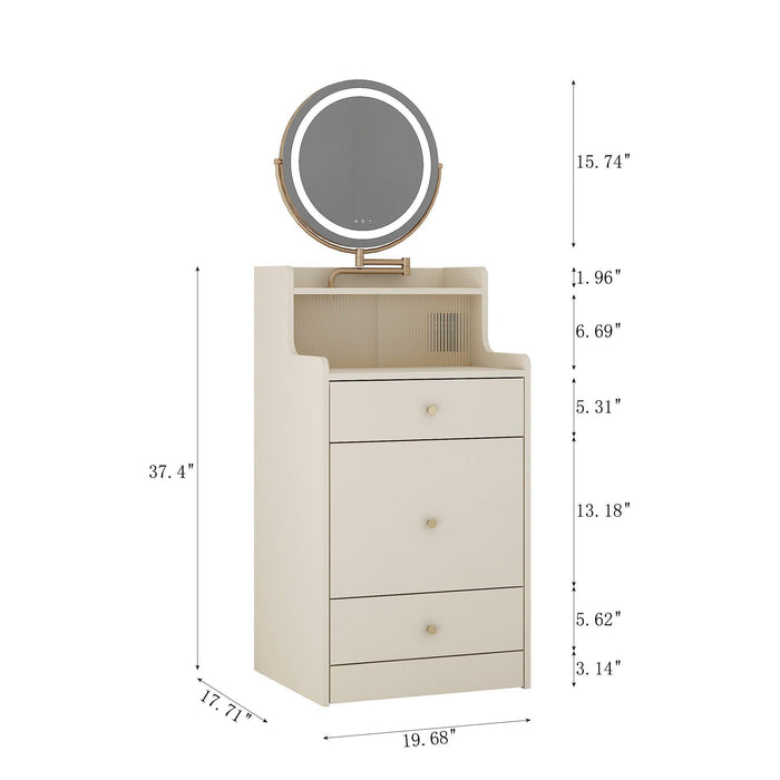 Compact 3 in 1 Vanity Desk with Mirror, Light, Drawers, and Upholstered Stool