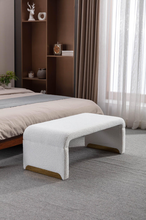 New Boucle Fabric Loveseat Ottoman Footstool Bedroom Bench Shoe Bench With Gold Metal Legs,Ivory White - DTYStore