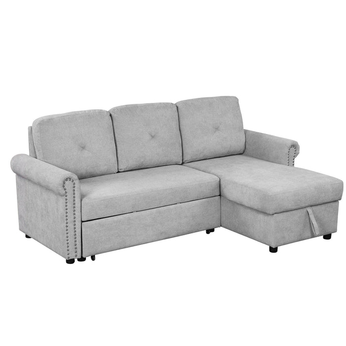 83" Modern Convertible Sleeper Sofa Bed with Storage Chaise,Gray(Old Sku:SG000346AAA)