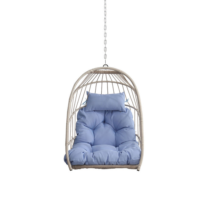 Outdoor garden rattan egg swing chair hanging chair PE hanging chair blue - DTYStore