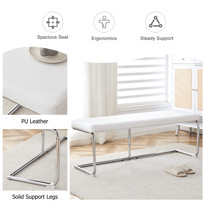 White Shoe Changing Stool, Silver Metal Legs, Sofa Stool Dining Chair, suitable for bedroom ,fitting room, storage room, dining room, living room.