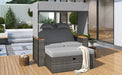 2-Piece Outdoor Rattan Daybed, Outdoor Bed with 5 Positions, Outdoor Loveseat Patio Sofa with Bench Lounge Roof Set and Cushions for Poolside, Backyard and Garden (Grey Wicker + Grey Fabric) - DTYStore