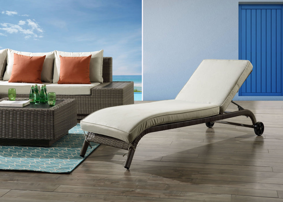Salena Beige Fabric & Gray Finish Patio Sun Lounge - DTYStore