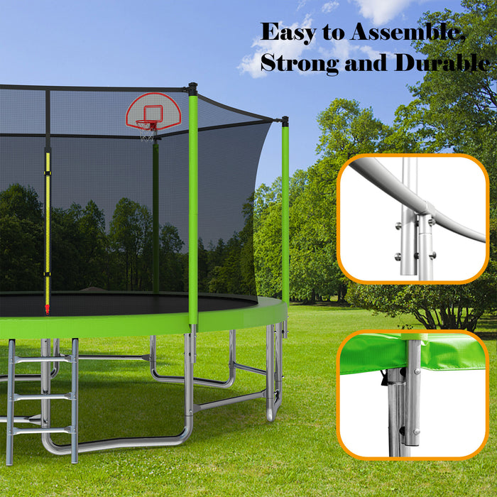16FT Trampoline with Balance Bar & Basketball Hoop&Ball, ASTM Approved Reinforced Type Outdoor Trampoline with Enclosure Net - DTYStore